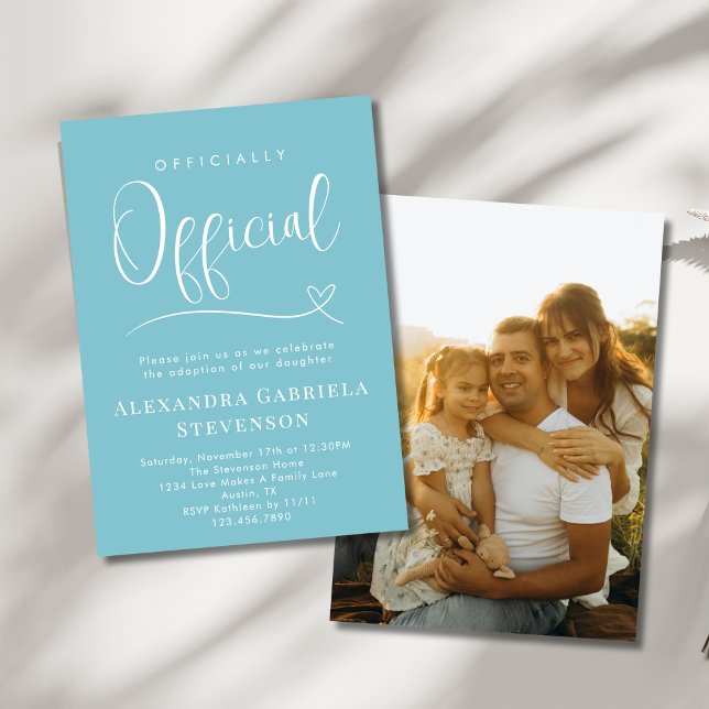 Invitación Teal Officially Official Adoption Day Party Photo (Subido por el creador)