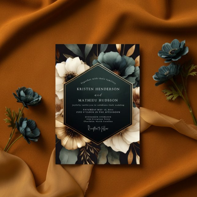 Invitación Teal Opulent Bloom Wedding (Subido por el creador)