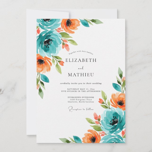 Invitación Teal Orange Brilliant Summer Wedding (Anverso)