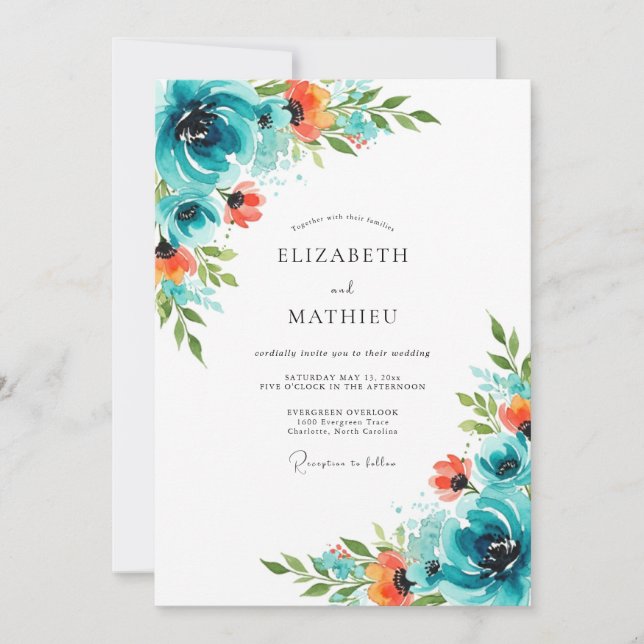 Invitación Teal Orange Energetic Summer Wedding (Anverso)