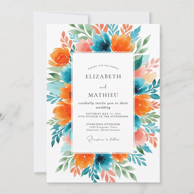 Invitación Teal Orange Vivacious Summer Wedding (Anverso)