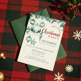 Invitación  Teal Ornament Christmas Party Invitation Art
