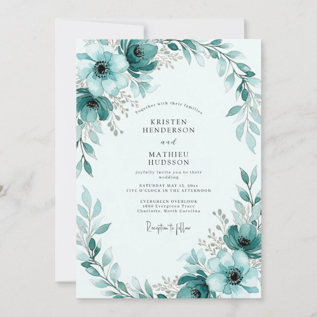 Invitación Teal Painterly Winter Wedding (Anverso)