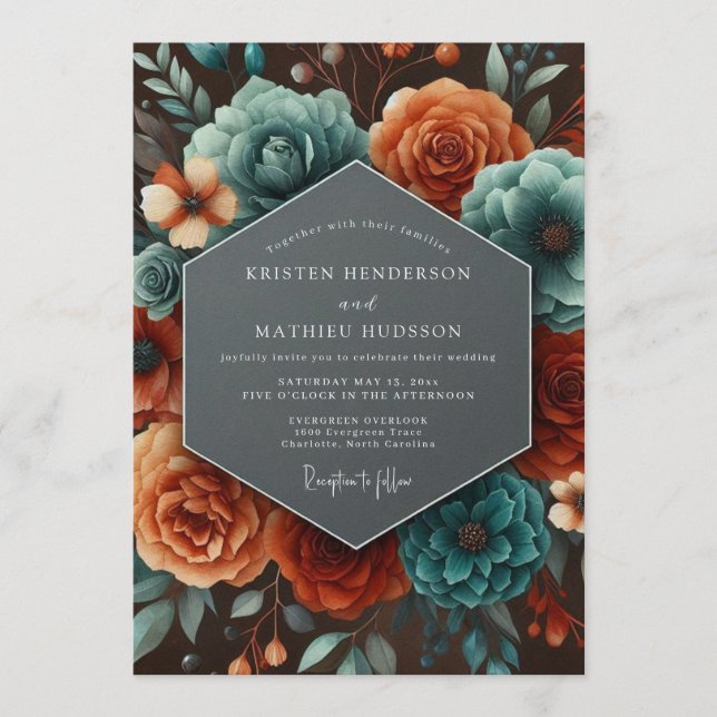 Invitación Teal Paprika Autumnal Wedding (Anverso)