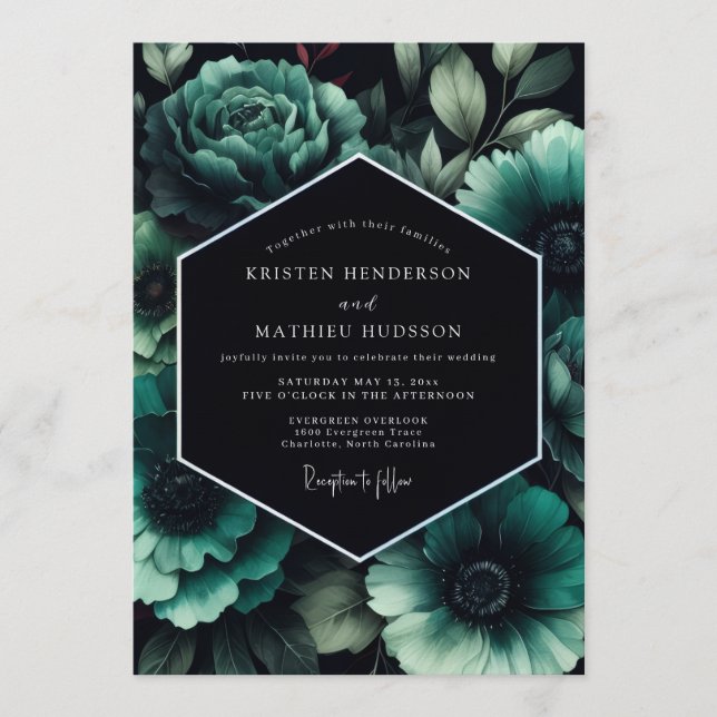 Invitación Teal Penumbral Bloom Wedding (Anverso)