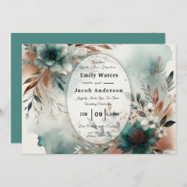 Invitación Teal Petals in Bronze Bloom Wedding