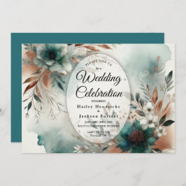 Invitación Teal Petals in Bronze Bloom Wedding