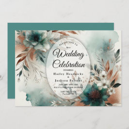 Invitación Teal Petals in Bronze Bloom Wedding