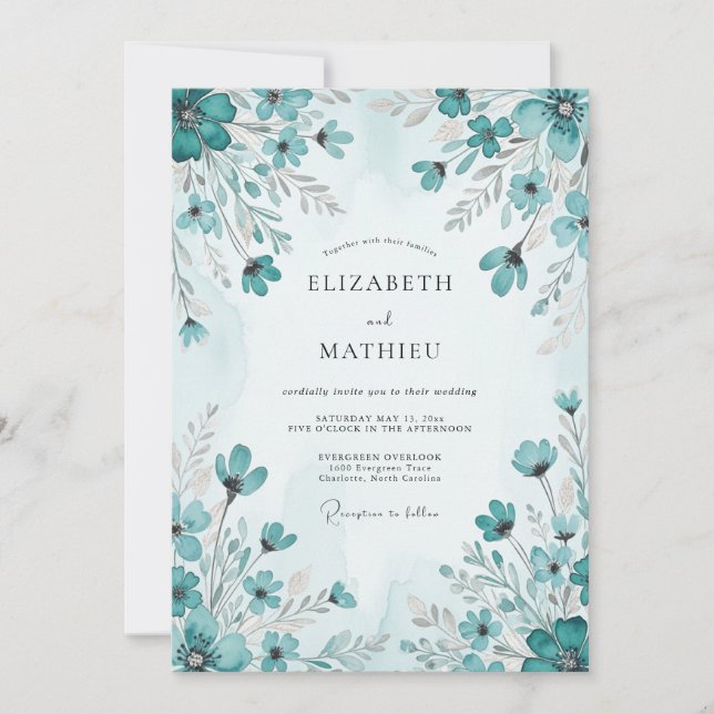 Invitación Teal Picturesque Spring Wedding (Anverso)
