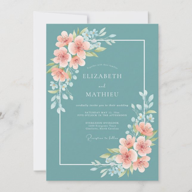 Invitación Teal Poetic Blossom Wedding (Anverso)