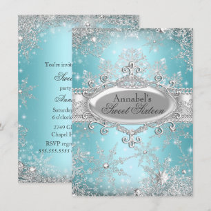 Invitación Teal Princess Winter Wonderland Sweet 1