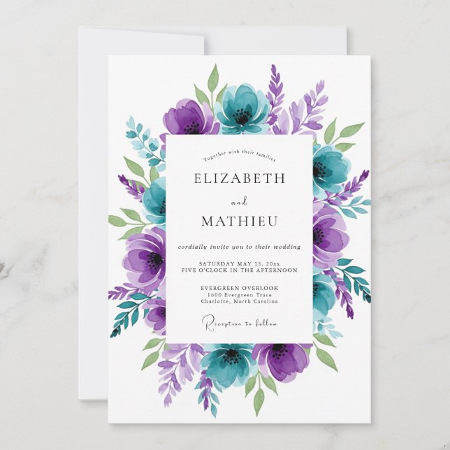 Invitación Teal Purple Breathtaking Spring Wedding (Anverso)
