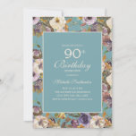 Invitación Teal Purple Mustard Ivory Floral 90th Birthday<br><div class="desc">Beautiful and elegant purple,  mustard yellow,  ivory,  and teal watercolor floral 90th birthday party invitation for women. Contact us for help with customization or matching products.</div>