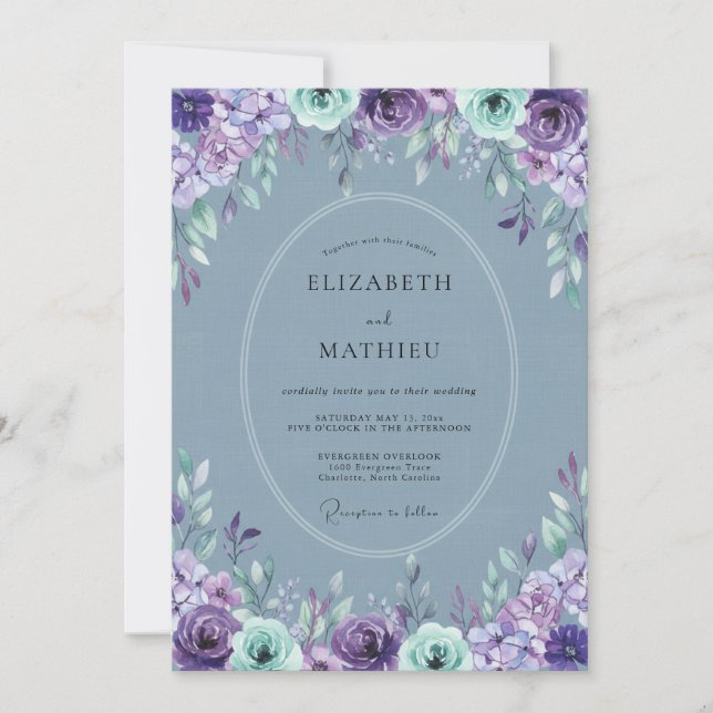 Invitación Teal Purple Radiant Spring Wedding (Anverso)