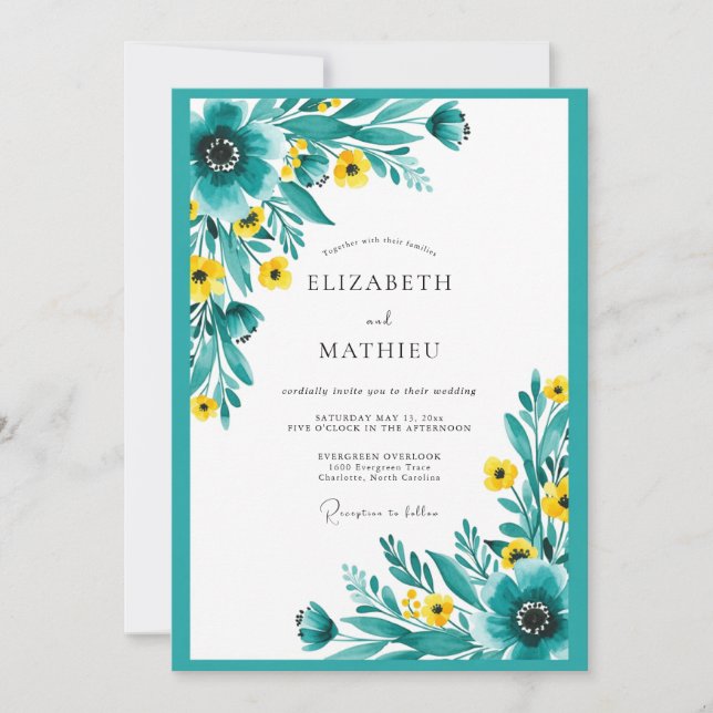 Invitación Teal Radiant Meadow Wedding (Anverso)