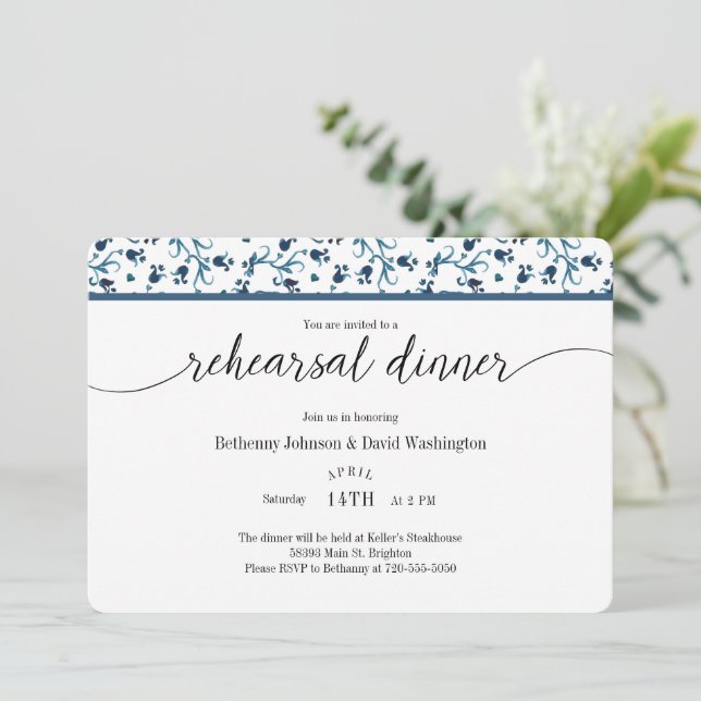 Invitación Teal Rehearsal Dinner Invitation (Anverso de pie)