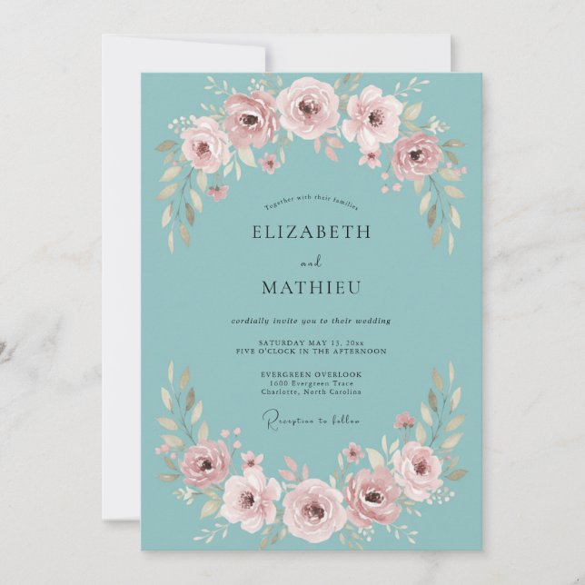 Invitación Teal Rose Painterly Enchantment Wedding (Anverso)