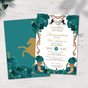 Invitación Teal Rose País Charro Quinceañera Western