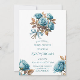 Invitación Teal Roses and Copper Leaves Bridal Shower