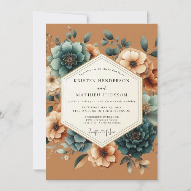 Invitación Teal Russet Autumnal Wedding (Anverso)