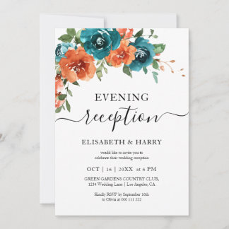 Invitación Teal Rust Burnt Orange Floral Fall Wedding 