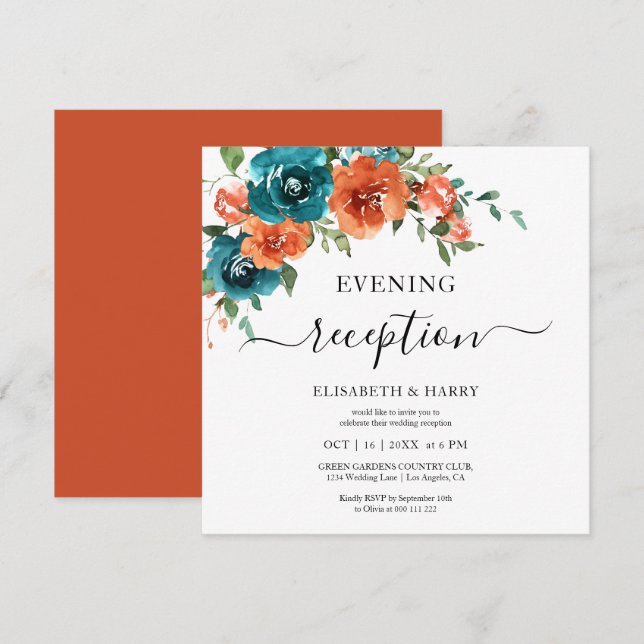 Invitación Teal Rust Orange Budget Rust Budget Wedding  (Anverso / Reverso)