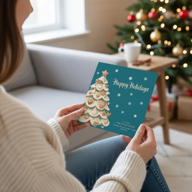 Invitación Teal Snowflake Gingerbread Holiday card (Subido por el creador)