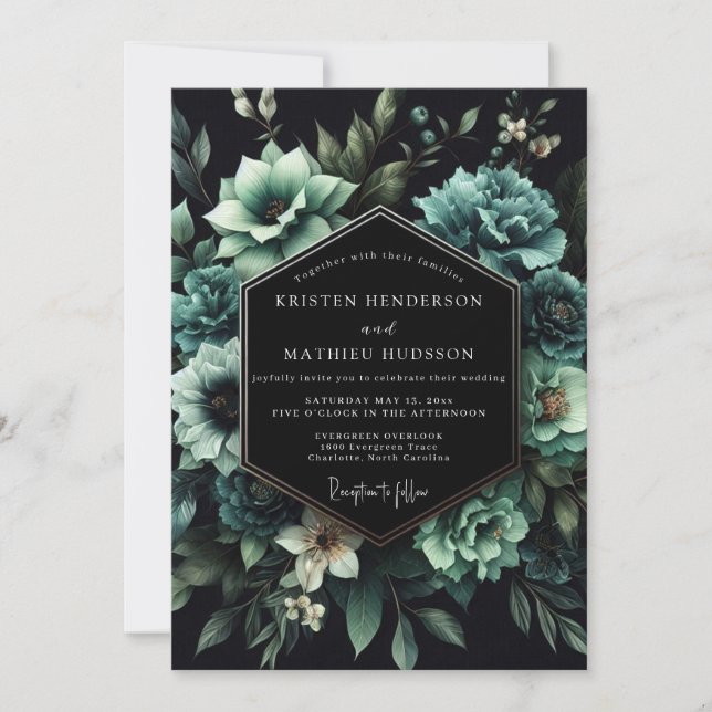 Invitación Teal Succulent Bloom Wedding (Anverso)