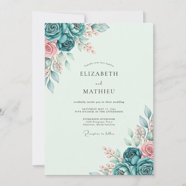 Invitación Teal Tranquil Spring Wedding (Anverso)