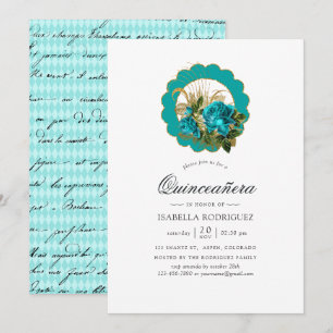 Invitación Teal - Turquesa y Oro Chic Quinceañera de París