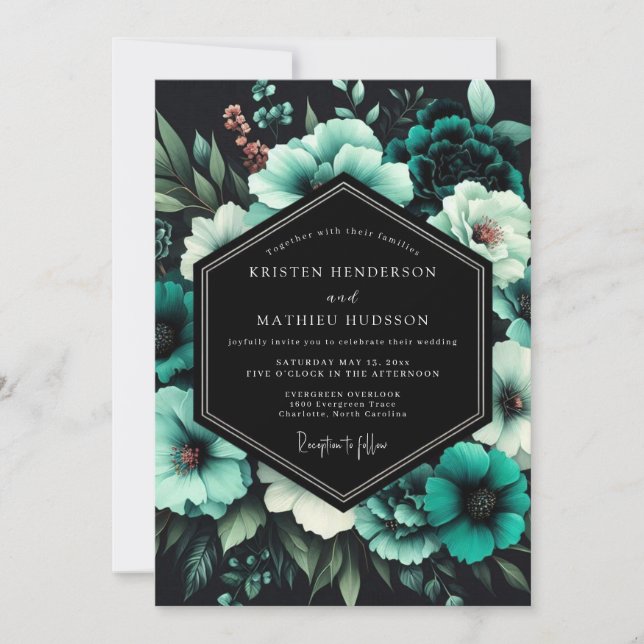 Invitación Teal Twilight Bloom Wedding (Anverso)