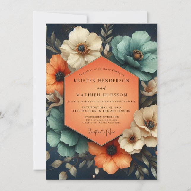 Invitación Teal Umber Floral Wedding (Anverso)