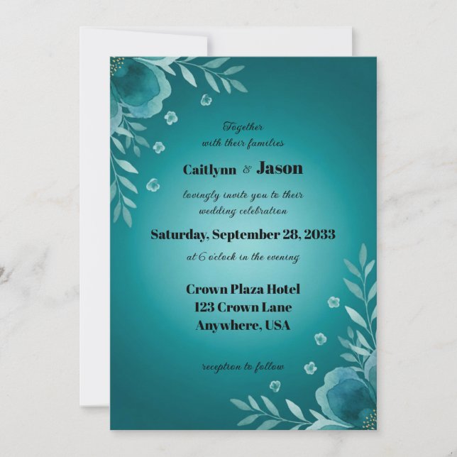 Invitación Teal Whisper Blooms Wedding (Anverso)