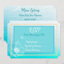 Teal y azul turquesa blanco flor boda RSVP