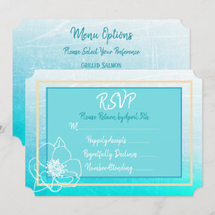 Invitación Teal y azul turquesa blanco flor boda RSVP