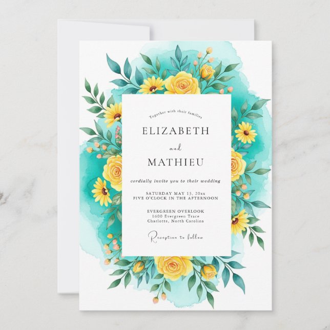 Invitación Teal Yellow Luminous Summer Wedding (Anverso)