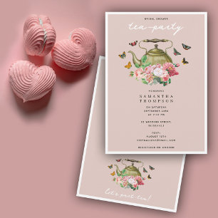 Invitación Teapot Fiesta Mariposas Florales Rosadas Ducha De 