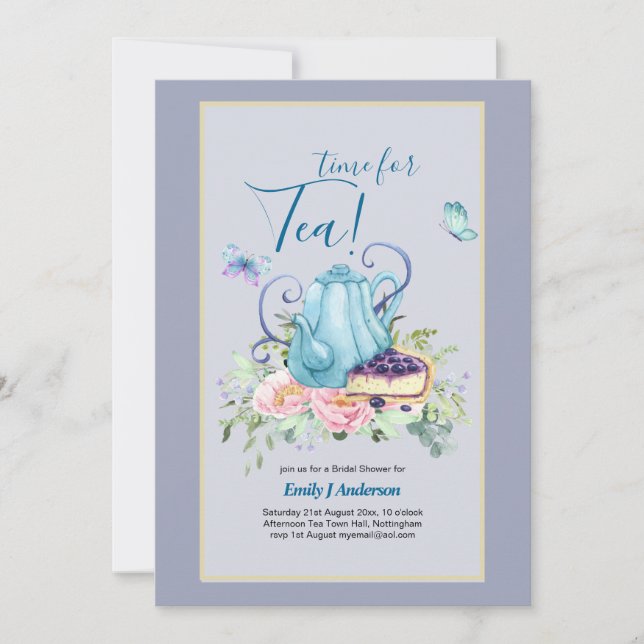 Invitación Teatima de ducha de novia de Teapot Tea de la tard (Anverso)