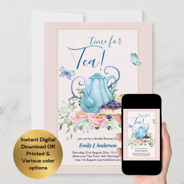 Invitación Teatima de ducha de novia de Teapot Tea de la tard (Subido por el creador)