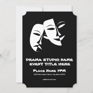 Invitación Teatro Mask Comedia Tragedia Black White Evento