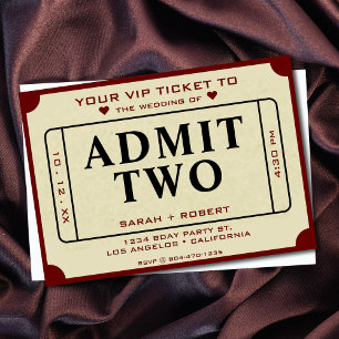 Invitación Teatro Retro Cine Ticket Admite Dos Bodas