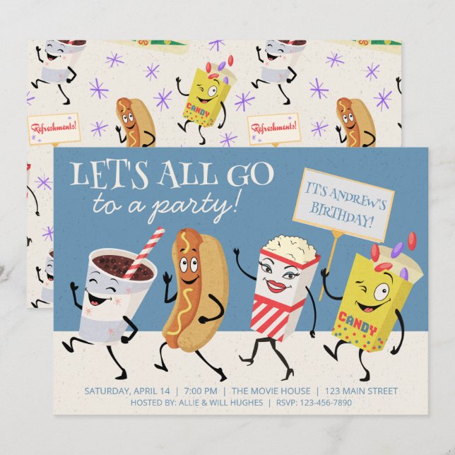 Invitación Teatro retro vayamos todos a un Fiesta (Anverso / Reverso)