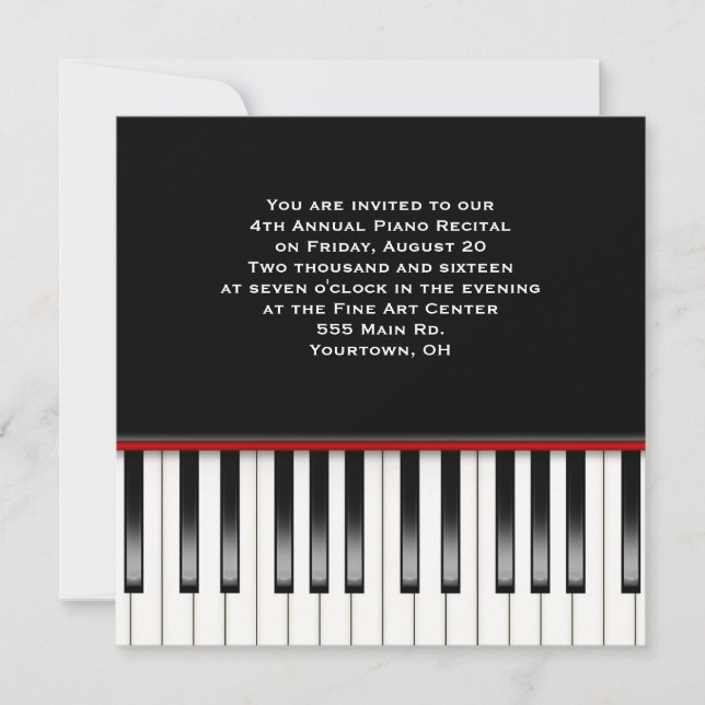 Invitación Teclado Piano Recital (Anverso)