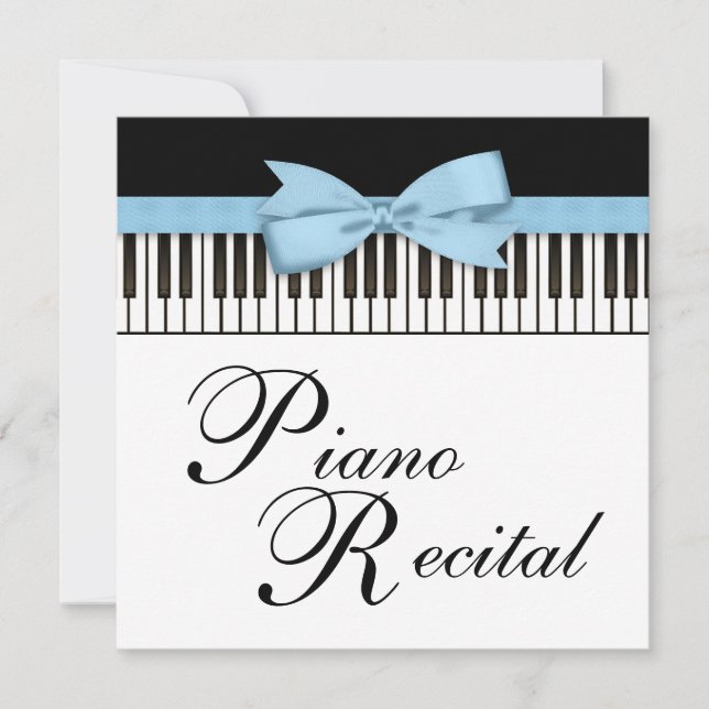 Invitación Teclas de piano negras blancas y azules para recit (Anverso)