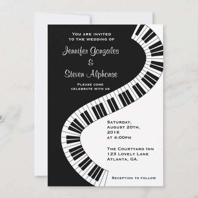Invitación Teclas de piano onduladas boda (Anverso)