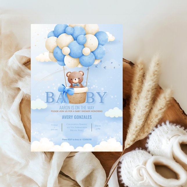 Invitación Teddby Bear Balloon Blue Sky Baby Boy Shower (Subido por el creador)