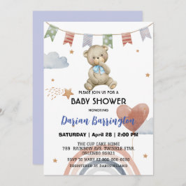 Invitación Teddy arcoiris Bear globo bebé ducha