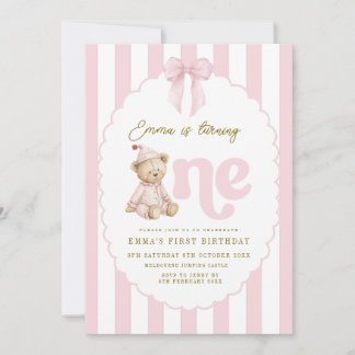 Invitación Teddy Bear 1st Birthday Invitation Girl