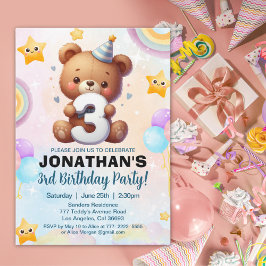 Invitación Teddy Bear 3rd Birthday Boy