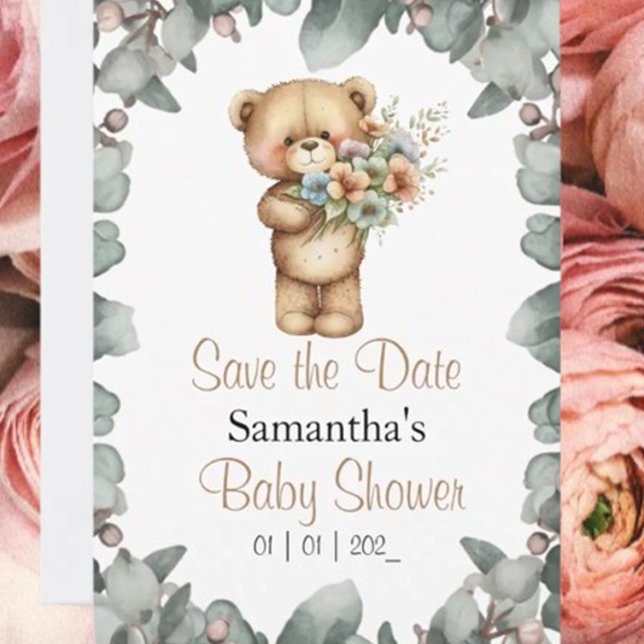 Invitación Teddy Bear acuarela blanca la fecha (Get ready to celebrate with our Beary Cute Baby Shower Invitation! )